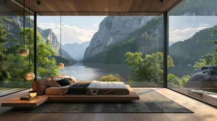 Wall Mural - a modern bedroom with a view from the window