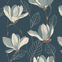 watercolor wallpaper with pale yellow magnolia flowers on a solid green-gray backdrop, featuring rep
