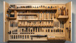 © ImageKing - A wall-mounted tool organizer full of tools.