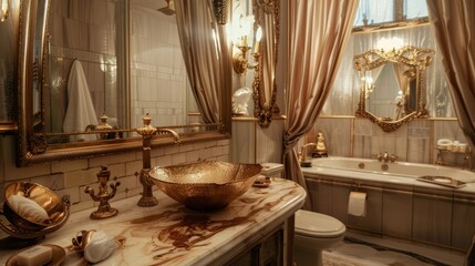 Wall Mural - Bathroom interior with mirror and sink. Luxury style.