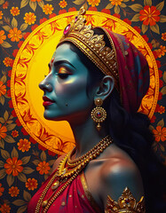 an Indian goddess mother with golden aura, hindu deity in traditional attire, design illustration wallpaper