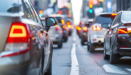 Cars in traffic jam on city street