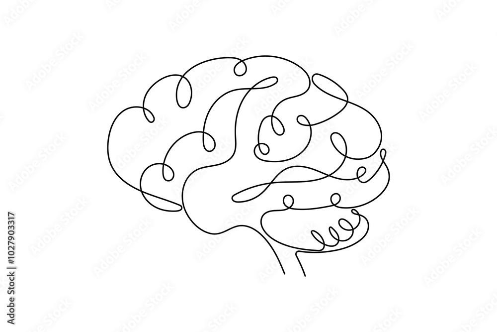 One Fourth Brain Drawing Continuous one line drawing of the human brain Stock Vector | Adobe Stock