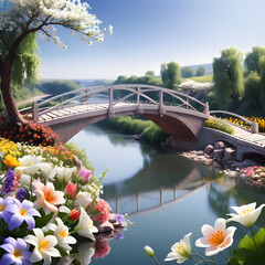 bridge, flower, beautiful scenery,Generative AI