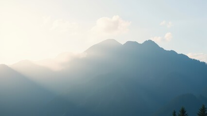 Serene Mountain View with Soft Sunlight