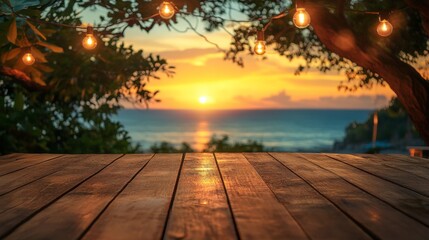 Poster - Beautiful Sunset Over Ocean View from Rustic Terrace