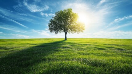 Wall Mural - solitary tree in sunny landscape