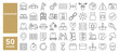 © M Design - Set of 50 line icons related to warehouse, storage, stock, basement, depot, package, crate, box, inventory, Editable stroke. Vector illustration