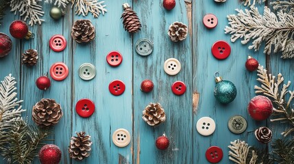 Xmas/New Year background w/ blank vintage button decors