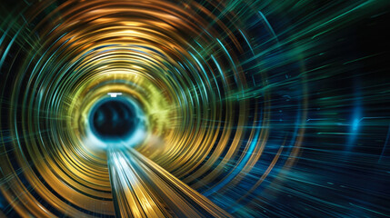 Poster - futuristic high-speed travel through illuminated speed tunnel with motion blur and vivid colors, con