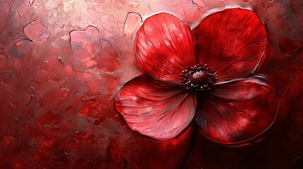 Poster - Red Textured Flower Painting