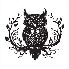 Wall Mural - Owl silhouette on white background
