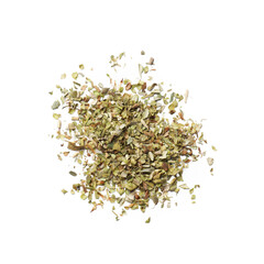 Wall Mural - Heap of dried oregano isolated on white, top view