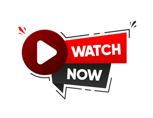 Poster - Watch Now banner. Play button. Dialog window. Live broadcast, online education or conferention. Vector illustration.