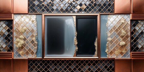 Poster - Geometric copper tile mosaic wall with frames