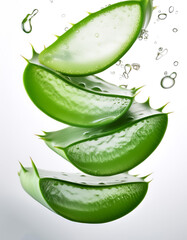 Wall Mural - Aloe vera slices, isolated on a white background