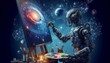 © Sladjan - Robot Artist Painting a Cosmic Universe on Canvas