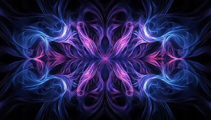 Poster - A symmetrical pattern of intertwined dark purple and blue flames