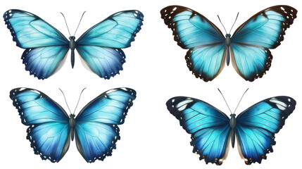 Poster - elegant blue butterflies collection set against a white background generative ai