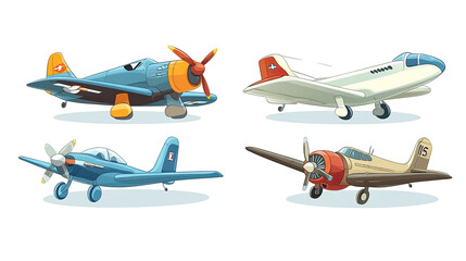Poster - Colorful Cartoon Airplanes Displayed in a Set on a White Background Generative AI