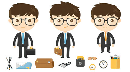Poster - cartoon businessmen with accessories on white background generative ai