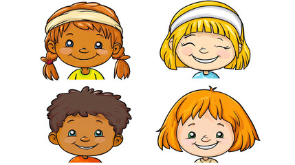 Poster - Cheerful Cartoon Kids With Diverse Hairstyles and Expressions Generative AI