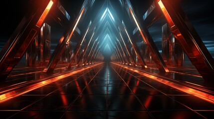 Wall Mural - abstract background of endless futuristic tunnel with geometric design in perspective view with red neon light
