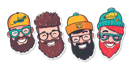 Poster - Colorful Cartoon Retro Character Faces on a White Background Generative AI