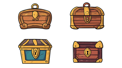 Aufkleber - cartoon treasure chests with various designs on white generative ai