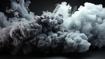 Wall Mural - abstract black and gray fluffy pastel ink smoke cloud against black