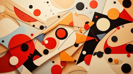 Wall Mural - abstract geometric composition resembling slices of pizza with a vibrant mix of red, orange, black, and white shapes