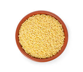 Sticker - Millet groats in bowl isolated on white, top view