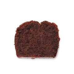 Poster - Piece of delicious chocolate sponge cake isolated on white, top view