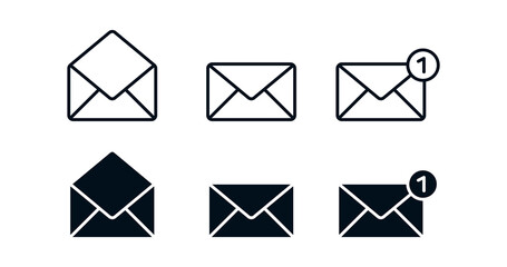 Leinwandbilder - Mail notification icon set. Message mail icon vector set. E-mail envelope icon. Notification new message inbox, received, icon sign
