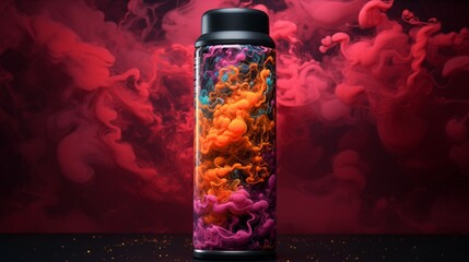 Wall Mural - Black aerosol can with cloud of colored powders