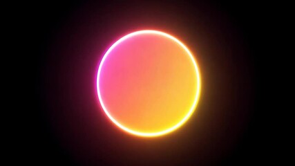 Poster - Six neon circles are glowing and changing colors on a black background. The circles are changing from purple to pink, orange, yellow and blue