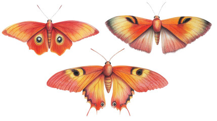 Poster - close-up view of a collection of colorful sitting butterflies on white generative ai