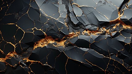 Wall Mural - black and white marble texture background with cracked gold details