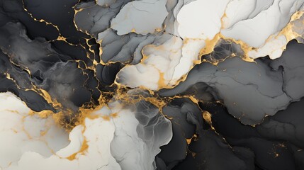 Wall Mural - black and white marble texture background with wavy cracked gold details
