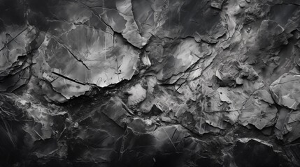 Wall Mural - Black and white stone texture. Rocky surface close-up resembling an old rough concrete wall. Dark gray grunge background with space for design.