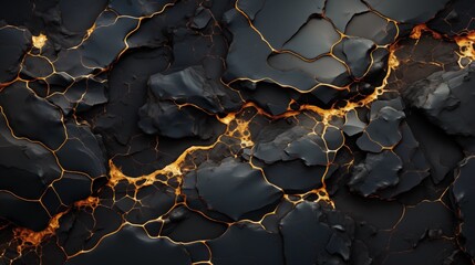 Wall Mural - black marble texture background with cracked gold details