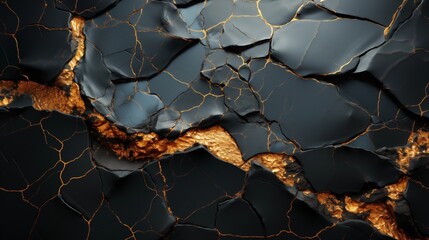 Wall Mural - black marble texture background with cracked gold details