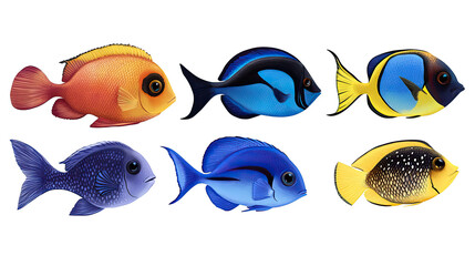 Poster - colorful fish collection arranged on a white background generative ai