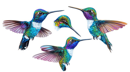 Poster - colorful hummingbirds collection displayed against a white background generative ai