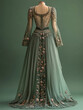 © Sandaru - Maxi dress made from recycled materials with intricate embroidery on a soft green background