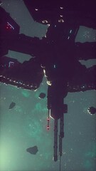 Wall Mural - high-tech space station explores a cosmic cloud, vertical