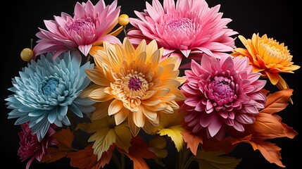 Wall Mural - composition of different bright gerbera flowers on black background