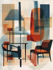 Wall Mural - Elegant silhouettes of furniture pieces create a stylish composition on a light gradient background, showcasing modern design elements. Generative AI