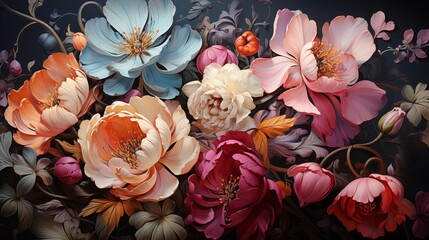 Wall Mural - oil painted flowers in vibrant colours.