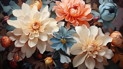 Wall Mural - oil painted flowers in vibrant colours.